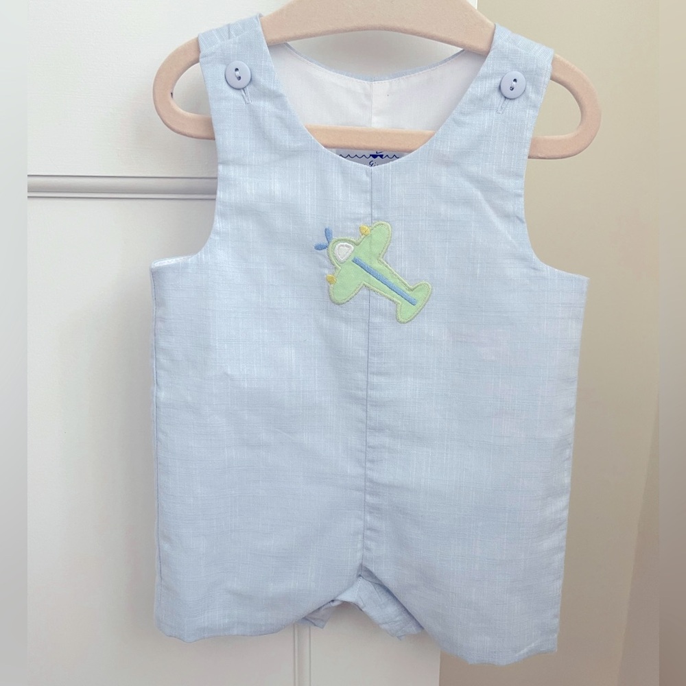 NWT Florence Eiseman Linen-Look Shortall With Airplane | 3m